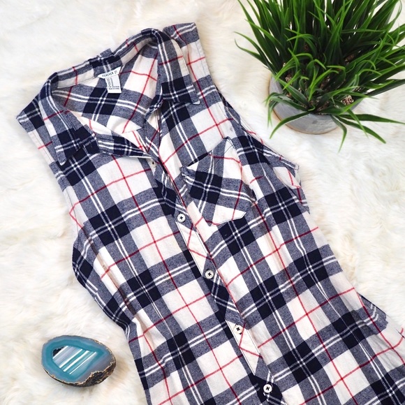 Sleeveless flannel shirt dress button down - Picture 3 of 5